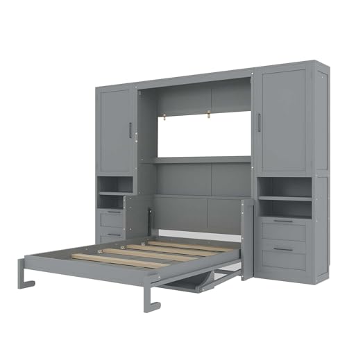 Gray Queen Size Murphy Bed with Desk U950