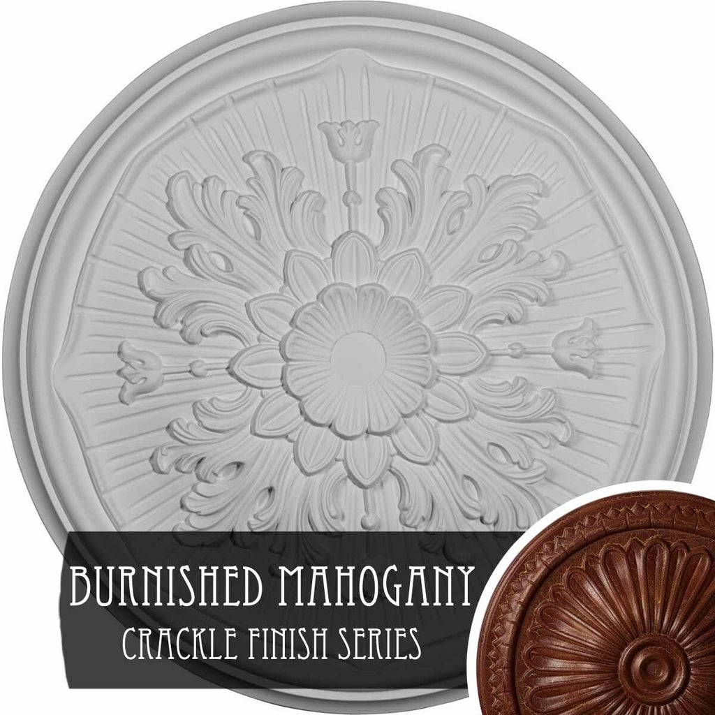 Hand-Painted Burnished Mahogany Crackle Ceiling Medallion Q51391