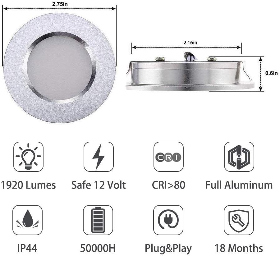 12V Waterproof Ultra-Thin LED Ceiling Light 3000K Warm White 12 Pack O97076