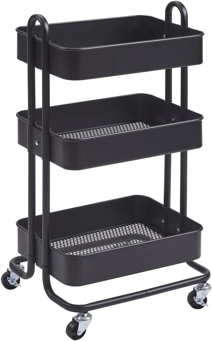 3-Tier Metal Rolling Utility Cart with Wheels H66599