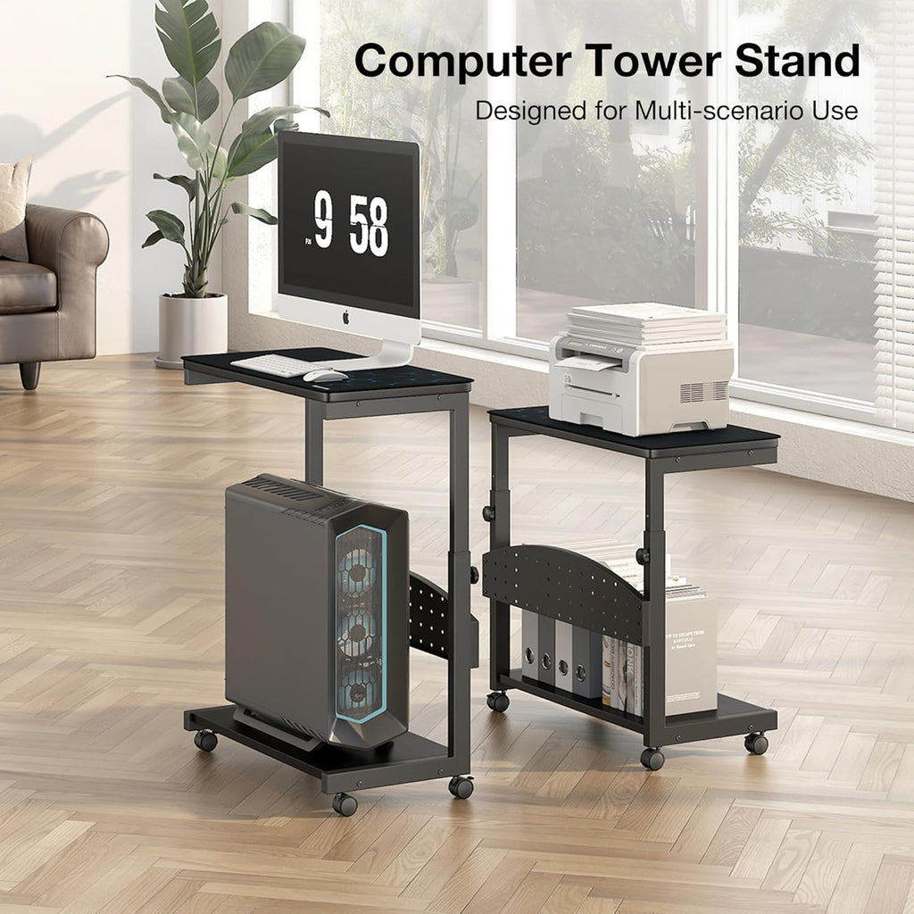 2-Tier Mobile Computer Tower Stand with Rolling Wheels B25225