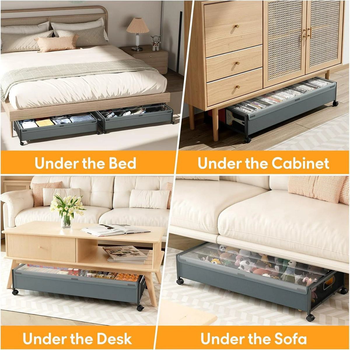 Cyan-gray 2 Pack Under Bed Storage Containers with Wheels and Lid C80242