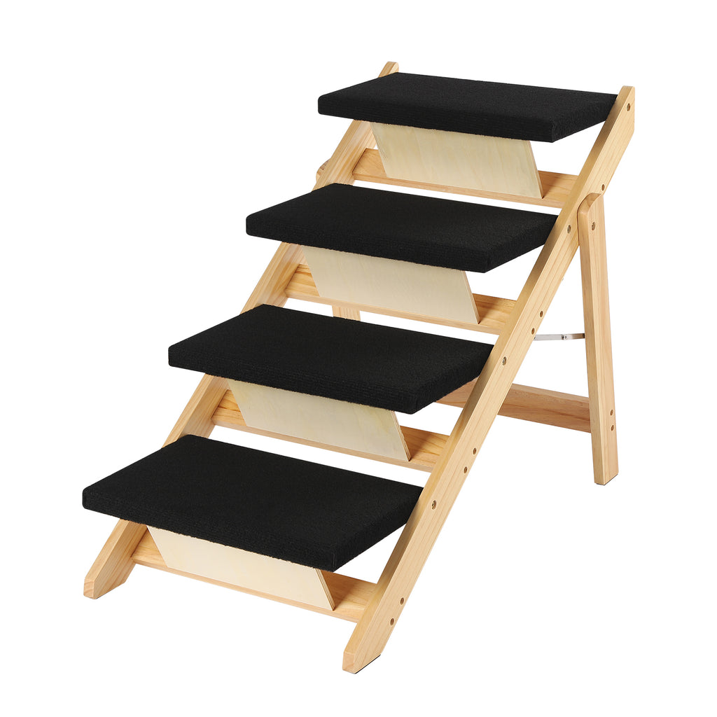 Pet Stairs Foldable Pine Wood Natural Black C967