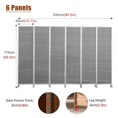 6 Panel Folding Privacy Screen Room Divider, 175cm Tall H96237