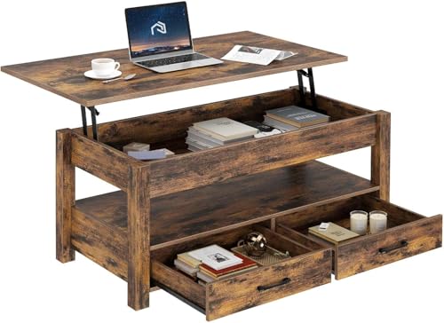 Lift Top Coffee Table with Drawers and Hidden Compartment T987