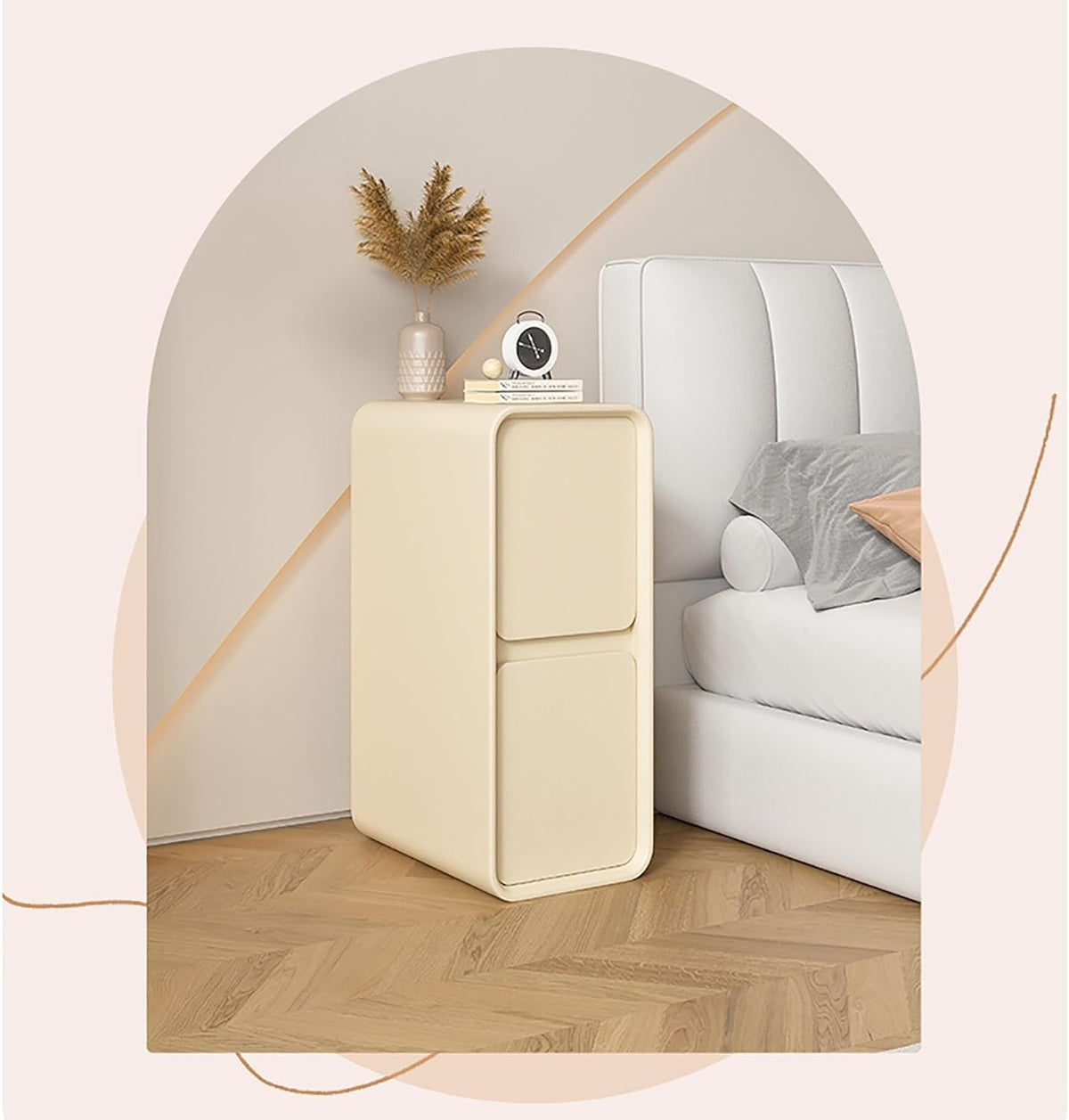 Extra Narrow Nightstand with 2 Solid Wood Drawers V408579