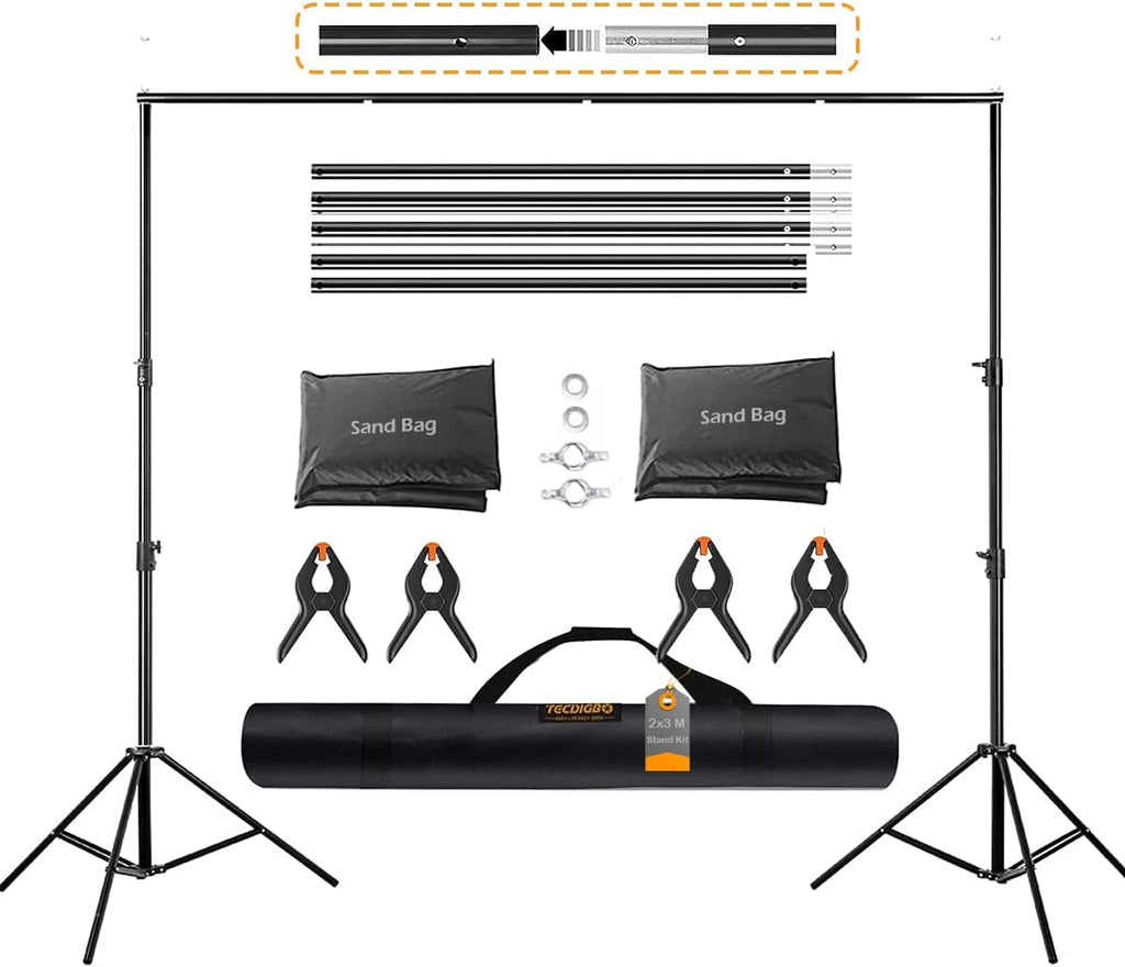 10x8.5FT Backdrop Stand Kit with Spring Clamp, Sand Bag, Carry Bag J967