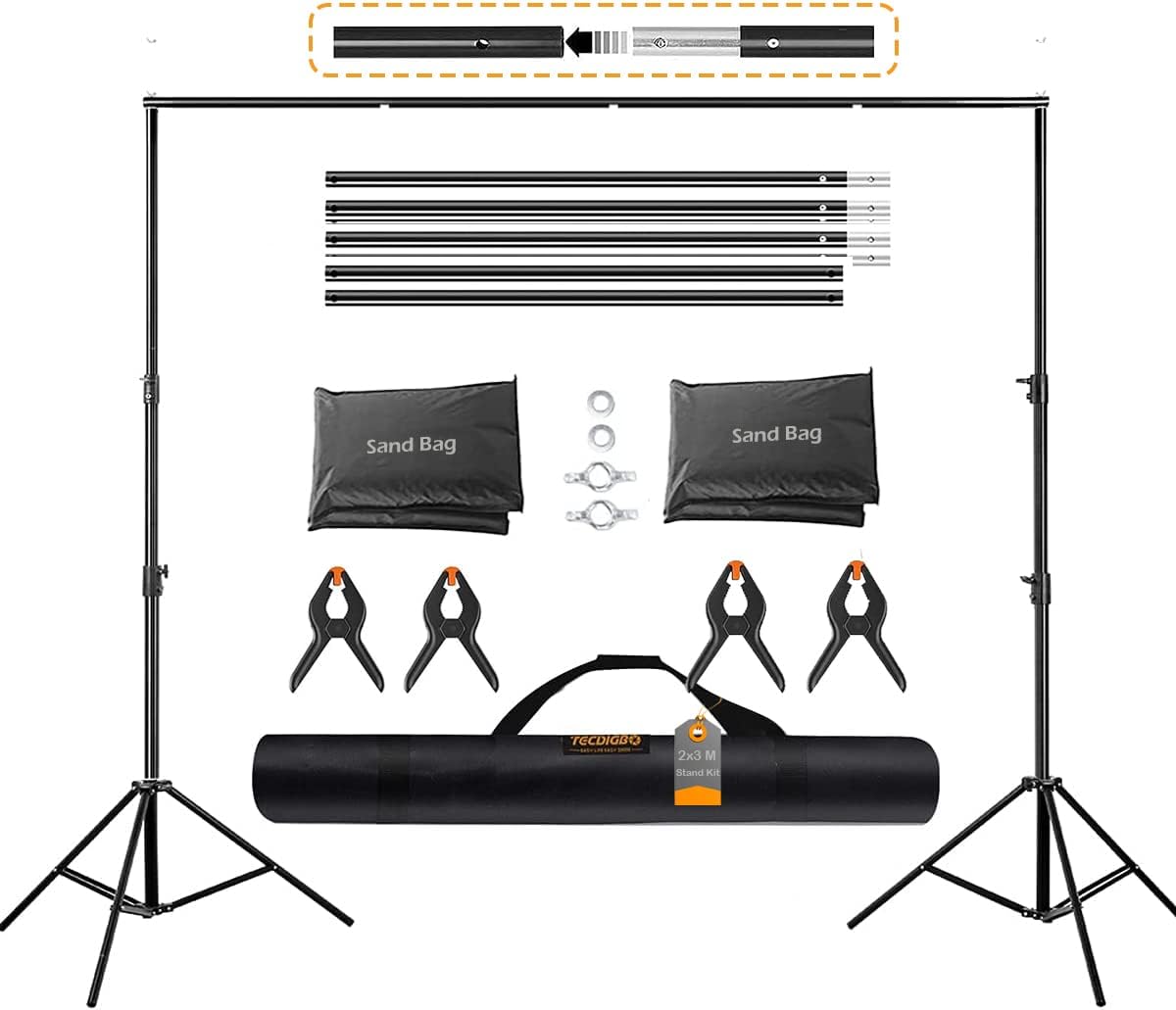 10x8.5FT Backdrop Stand Kit with Spring Clamp, Sand Bag, Carry Bag J967