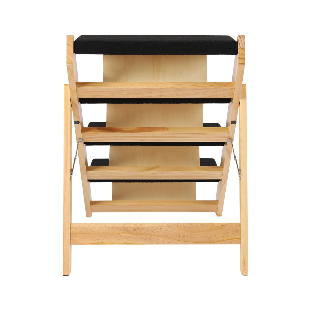 Pet Stairs Foldable Pine Wood Natural Black C967