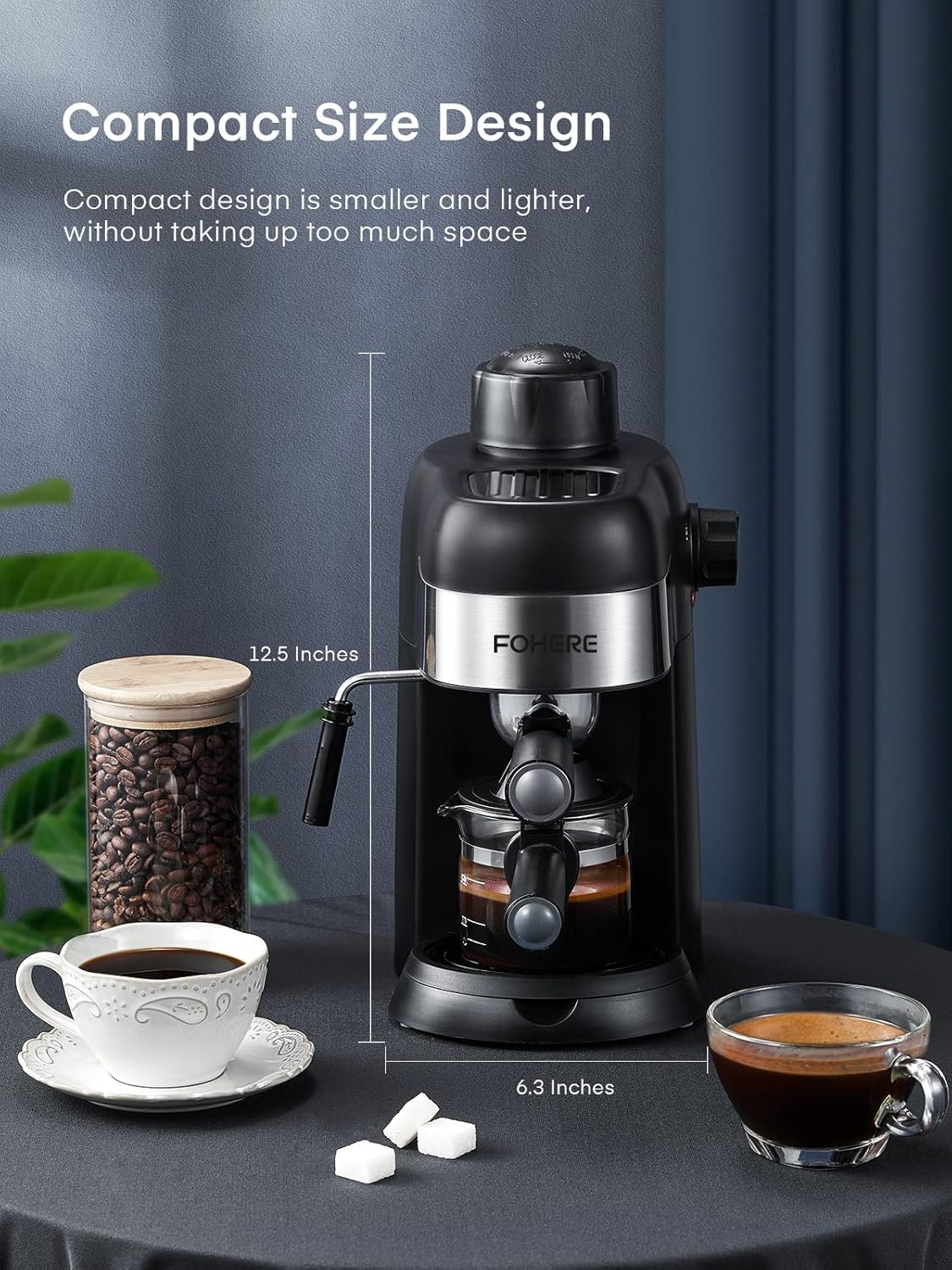 3.5 Bar 4 Cup Compact Espresso Machine with Milk Frother G60423
