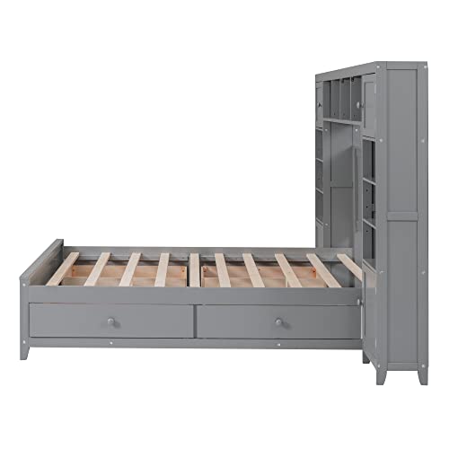 White Wood Full Murphy Bed with Shelf S550127