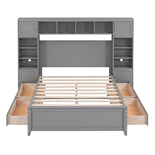White Wood Full Murphy Bed with Shelf S550127