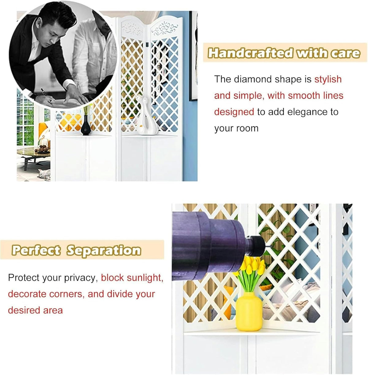 4 Panel Wood Room Divider E170