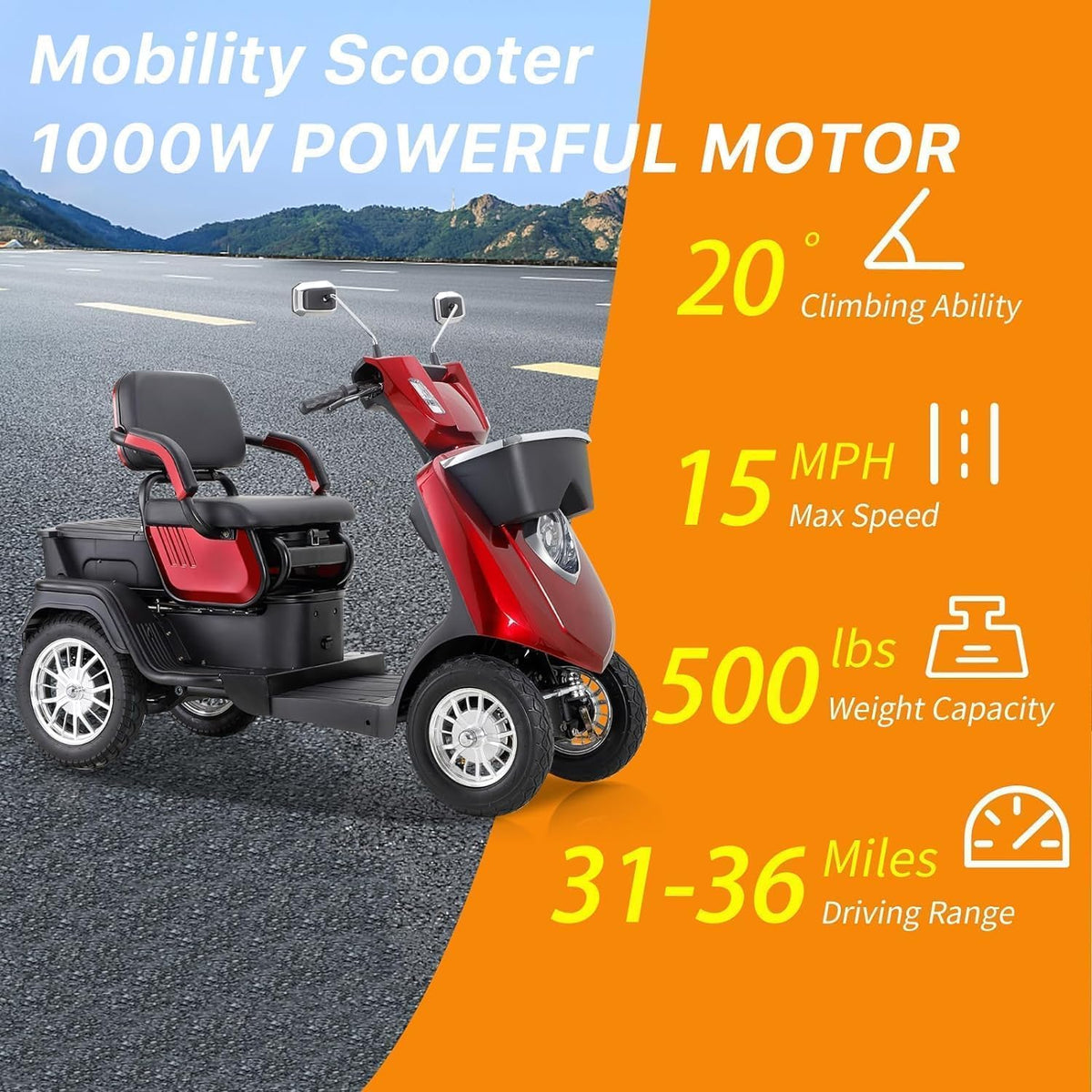 Red 2 Seater Mobility Scooter W750030