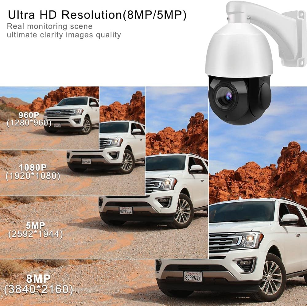 8MP PTZ PoE IP Camera 18x Optical Zoom 165ft IR Night Vision IP66 U12586