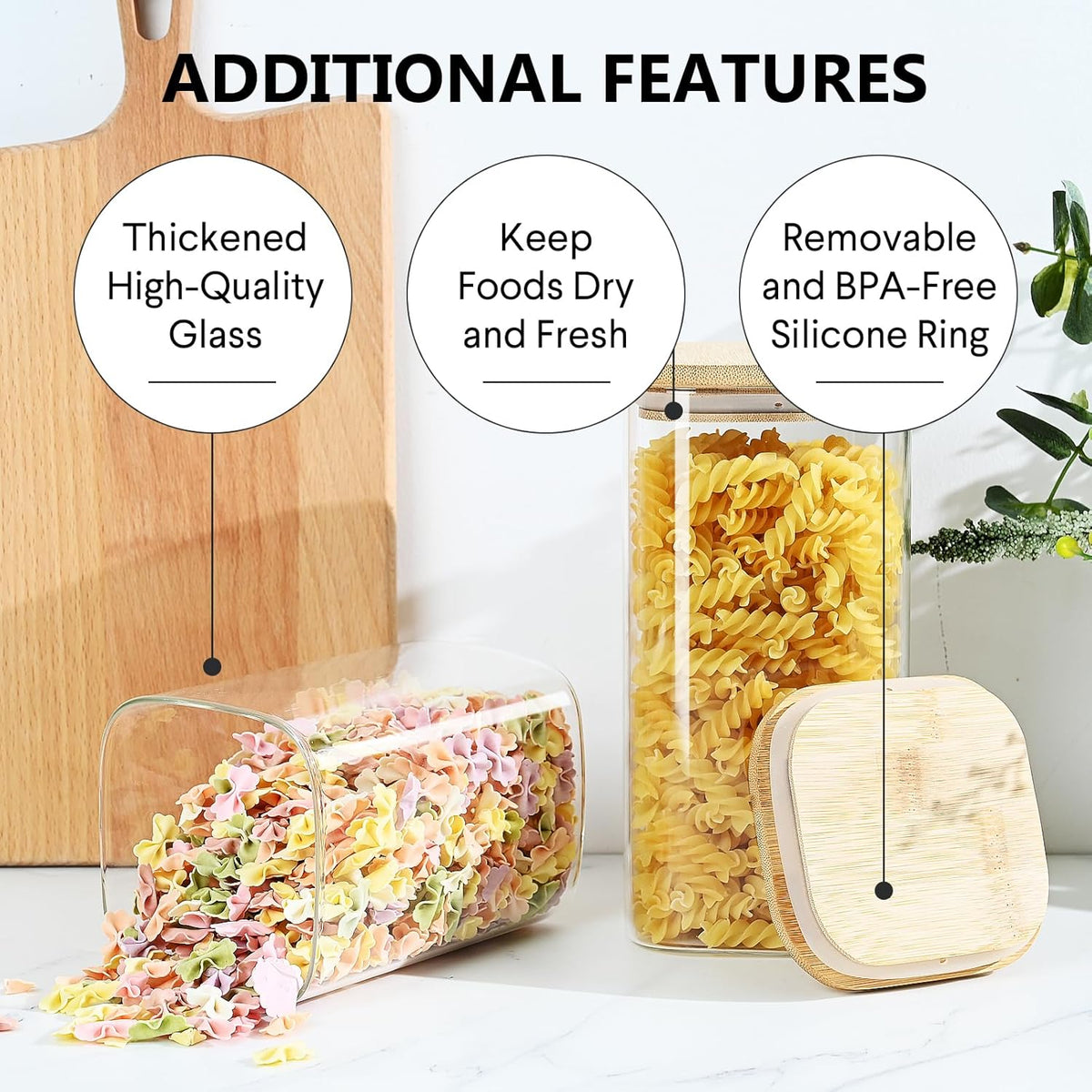 40oz Glass Food Storage Jars with Bamboo Lids, Clear Square Airtight Container Sets, Stackable Canisters (Set of 4) G485973