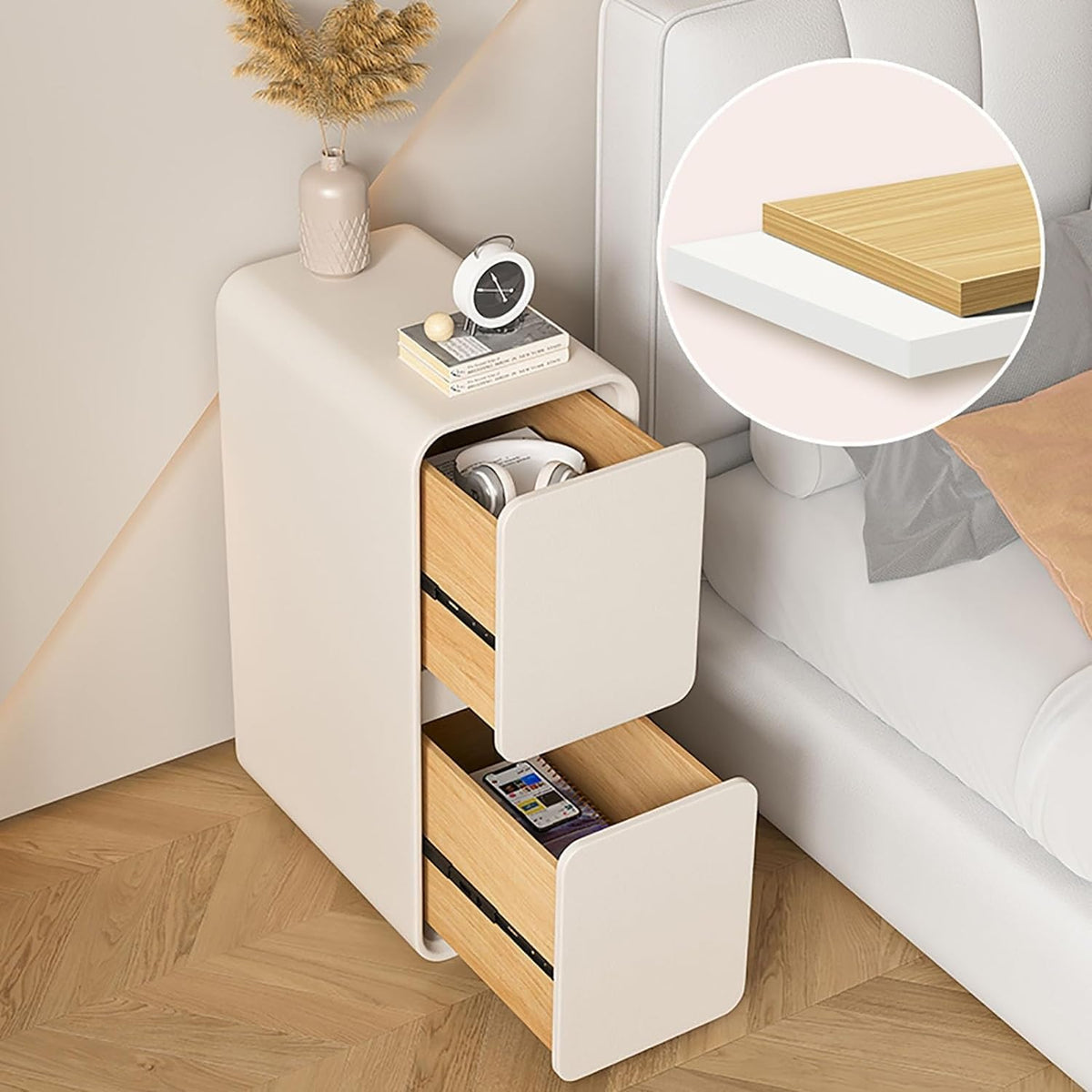 Extra Narrow Nightstand with 2 Solid Wood Drawers V408579