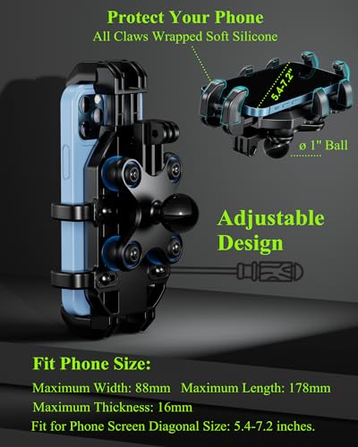 Motorcycle Phone Holder with Vibration Dampener, Adjustable Handlebar Cradle Fit 5.4''-7.2'' Smartphone A11944