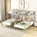 Full-Over-Twin-Twin Solid Wood Triple Bunk Bed with Wardrobe and Mirror (Grey) G25117