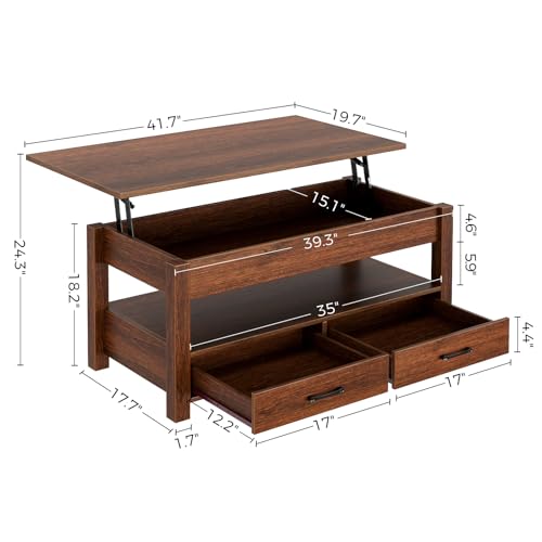 Lift Top Coffee Table with Drawers and Hidden Compartment T987