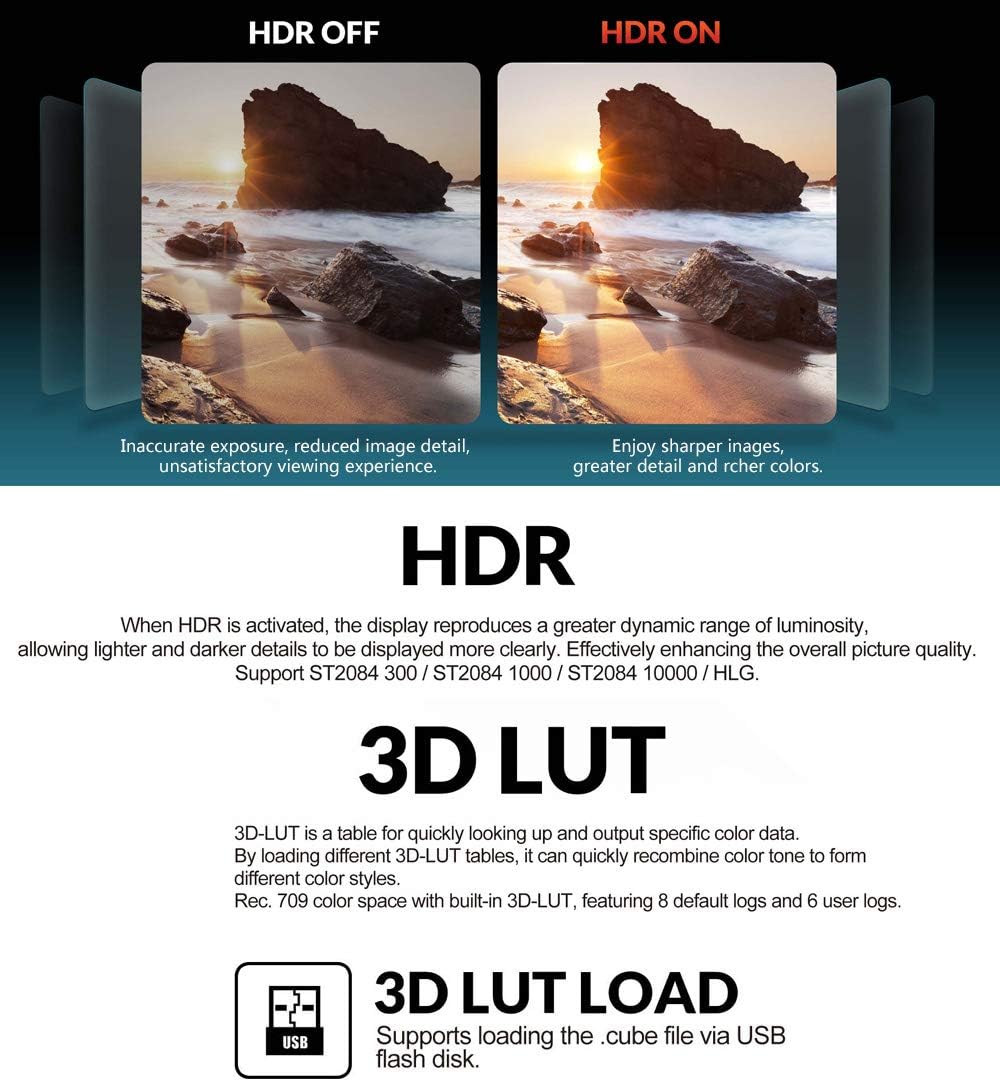 4K 7 Field Monitor 1800nit HDMI IPS HDR On-Camera Monitor K16944