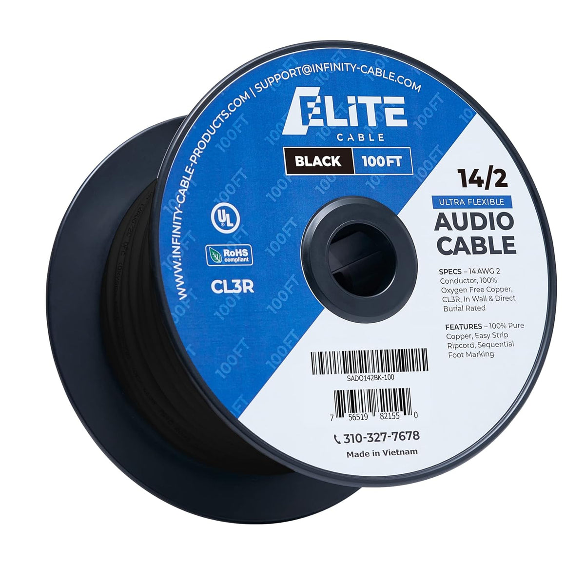 14AWG/4-Conductor White Speaker Wire Cable 100ft I7116