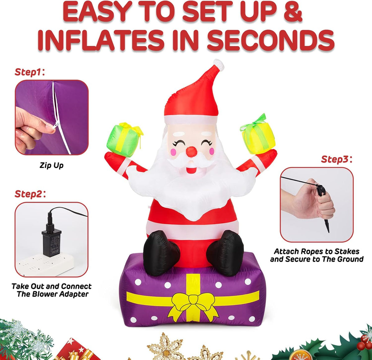 6 Ft Inflatable Santa Claus with Gift Boxes H44648