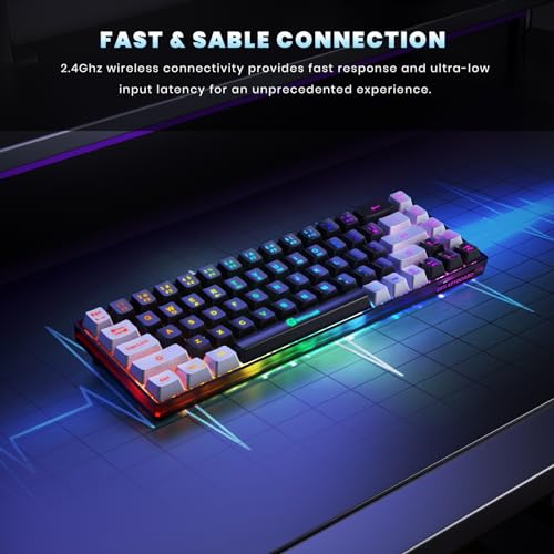 65% Wireless Gaming Keyboard, 68 Keys Ultra-Compact Anti-ghosting No-Conflict (Black-Grey) Q875272