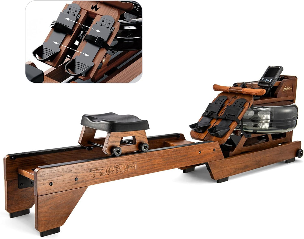 Solid Wood Water Rowing Machine 500Lbs Capacity with Adjustable Footpad L966