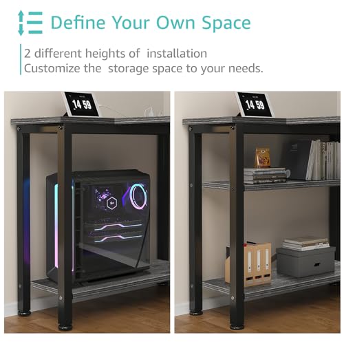 Black L Shaped Gaming Desk with Drawers & Storage Shelves, 47 Inch, Power Outlet B8460