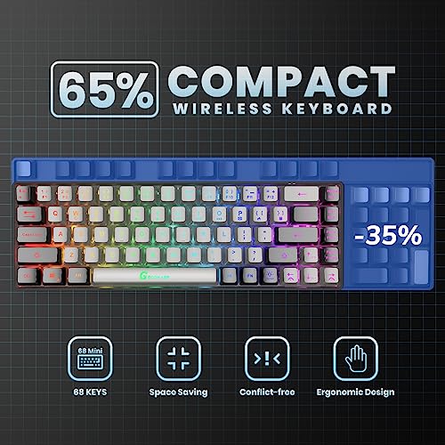 65% Wireless Gaming Keyboard, 68 Keys Ultra-Compact Anti-ghosting No-Conflict (Black-Grey) Q875272