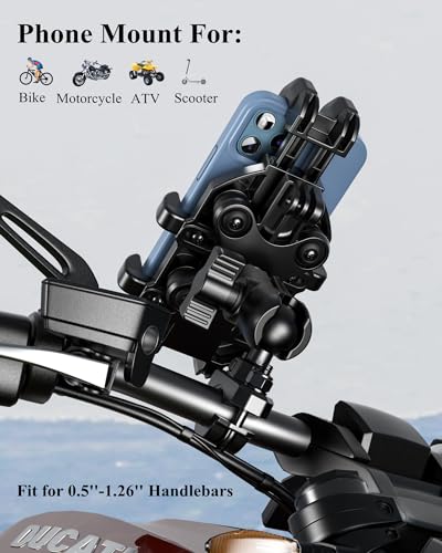 Motorcycle Phone Holder with Vibration Dampener, Adjustable Handlebar Cradle Fit 5.4''-7.2'' Smartphone A11944
