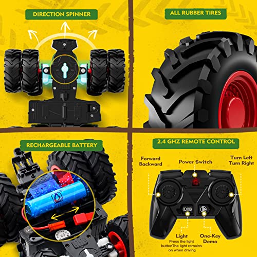Remote Control Tractor Toy, Kids RC Tractor Set, Truck and Trailer Front Loader, Metal Car Head, 8 Wheel, Light Q938474