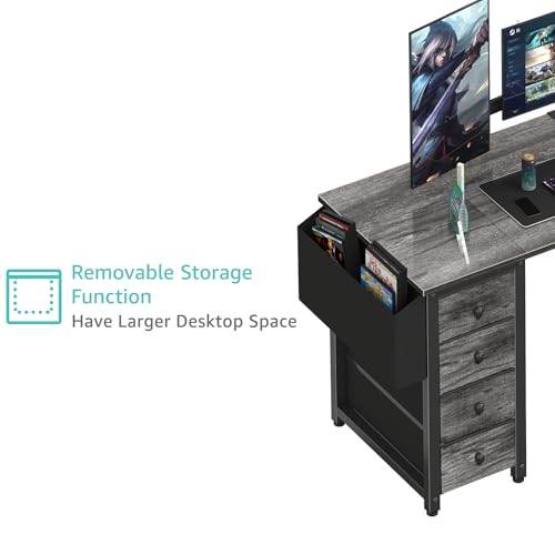 Black L Shaped Gaming Desk with Drawers & Storage Shelves, 47 Inch, Power Outlet B8460