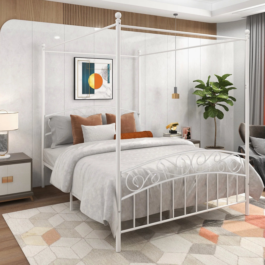 Metal Canopy Bed Frame with Headboard & Footboard Full Black C929147