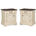 2 Piece Wood Nightstand Set with USB Ports in White O7217