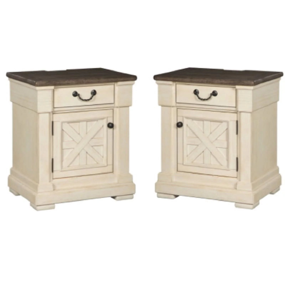 2 Piece Wood Nightstand Set with USB Ports in White O7217