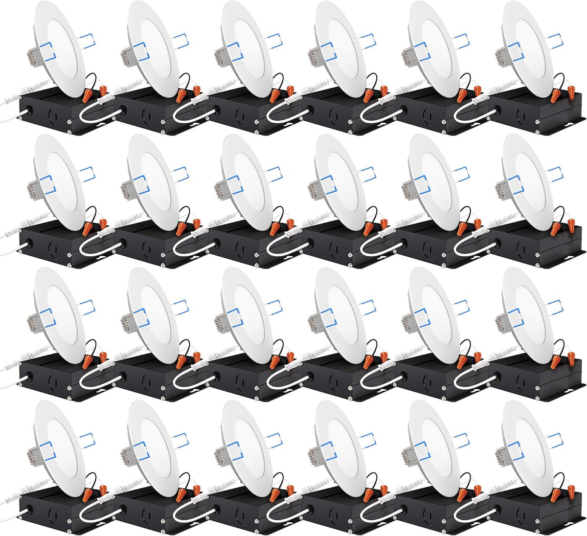 24 Pack 4 Inch Ultra Thin LED Recessed Ceiling Lights, 3000K Warm White, Dimmable 10W, 650 LM, Smooth Trim Damp Rated D700