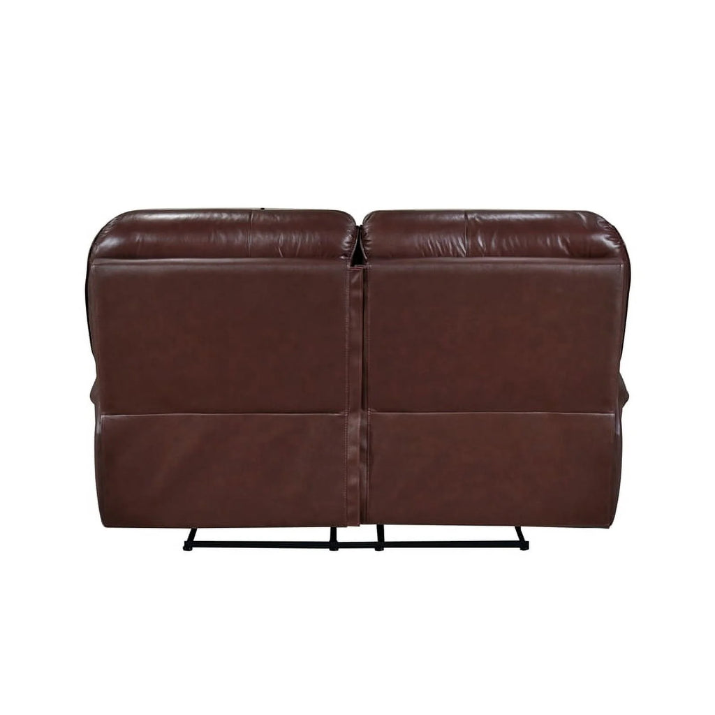 Brown Leather Match Double Reclining Love Seat Y5636
