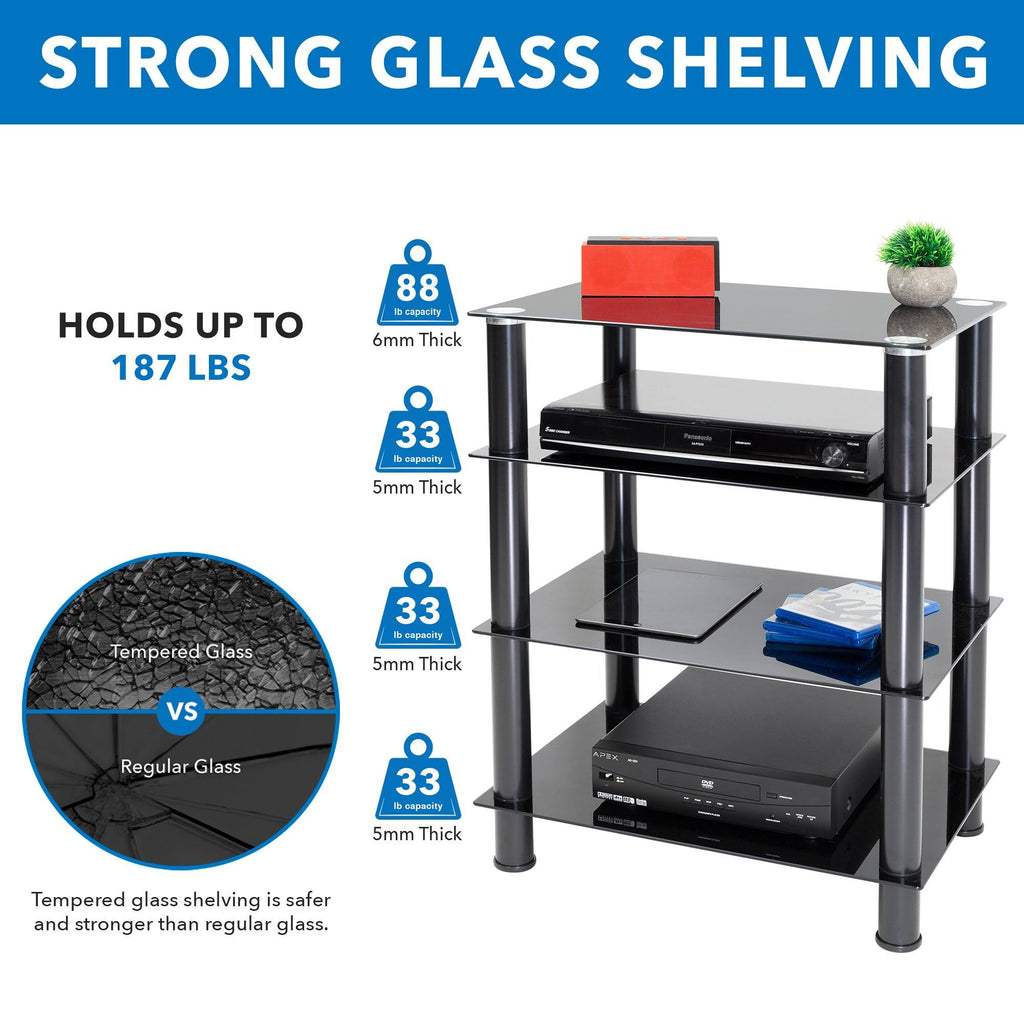 Tempered Glass 4-Tier Media Stand, Black O42921