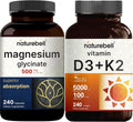 Magnesium Glycinate 500mg & Vitamin D3 5,000iu with K2 MK-7 100mcg Softgels Bundle Pack N990591