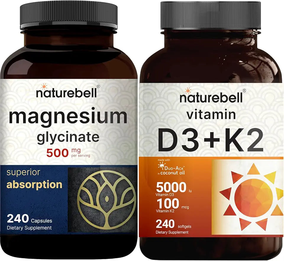 Magnesium Glycinate 500mg & Vitamin D3 5,000iu with K2 MK-7 100mcg Softgels Bundle Pack N990591