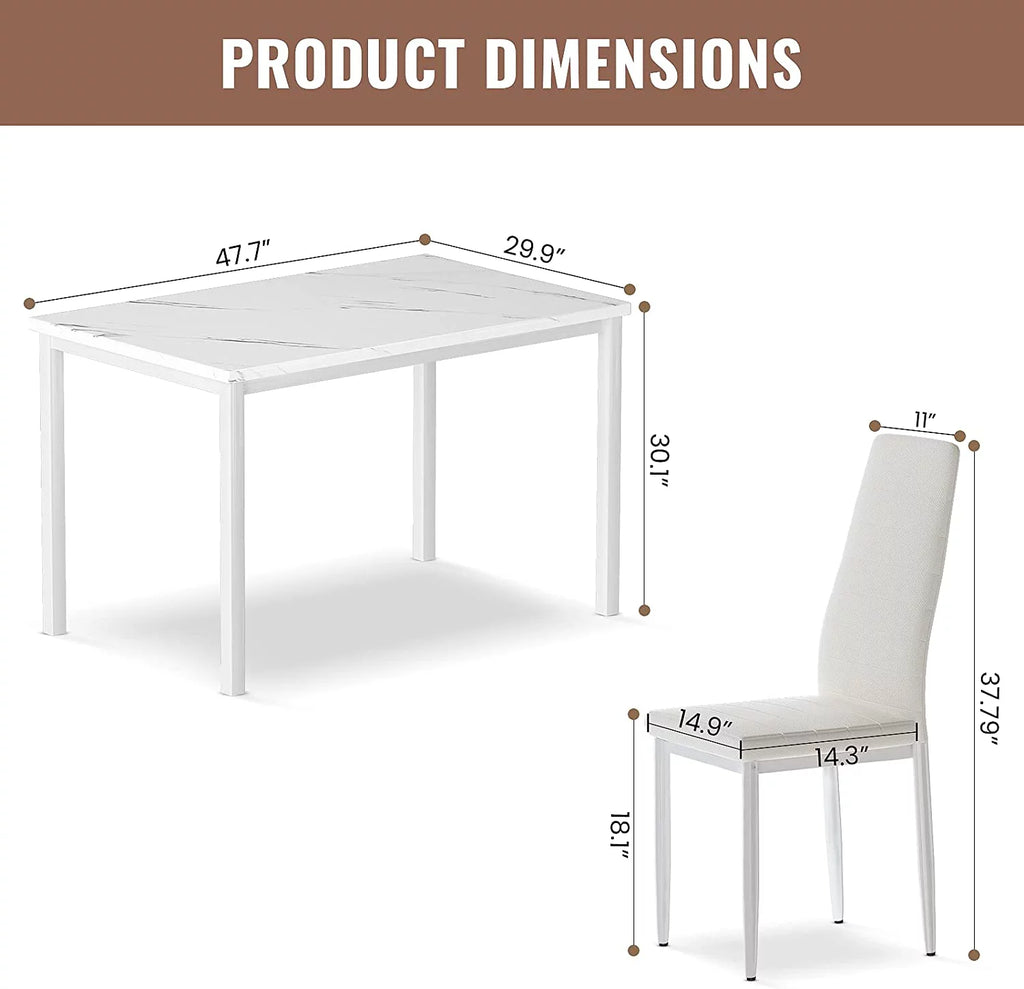 5 Pieces Dining Table Set with Faux Marble Top and 4 Chairs F431