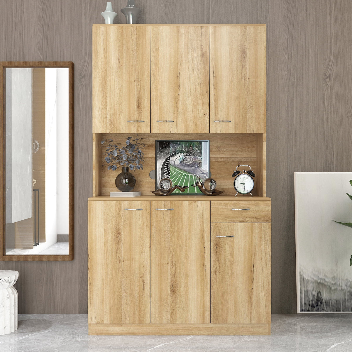 70.87" Tall 6-Door 1-Drawer Wardrobe Kitchen Cabinet I997