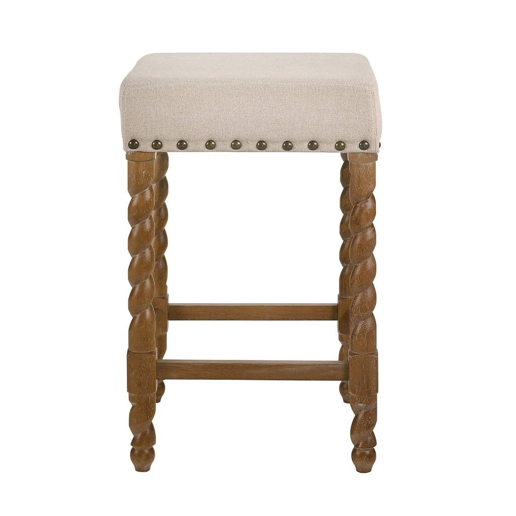 Cream Linen and Espresso Wood Twisted Leg Bar Stool Y11612
