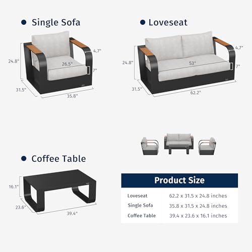 4 Pieces Aluminum Patio Furniture Set Dark Grey G8266