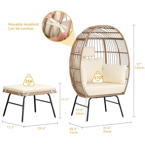 Oversized Wicker Egg Chair with Ottoman and Cushions J194