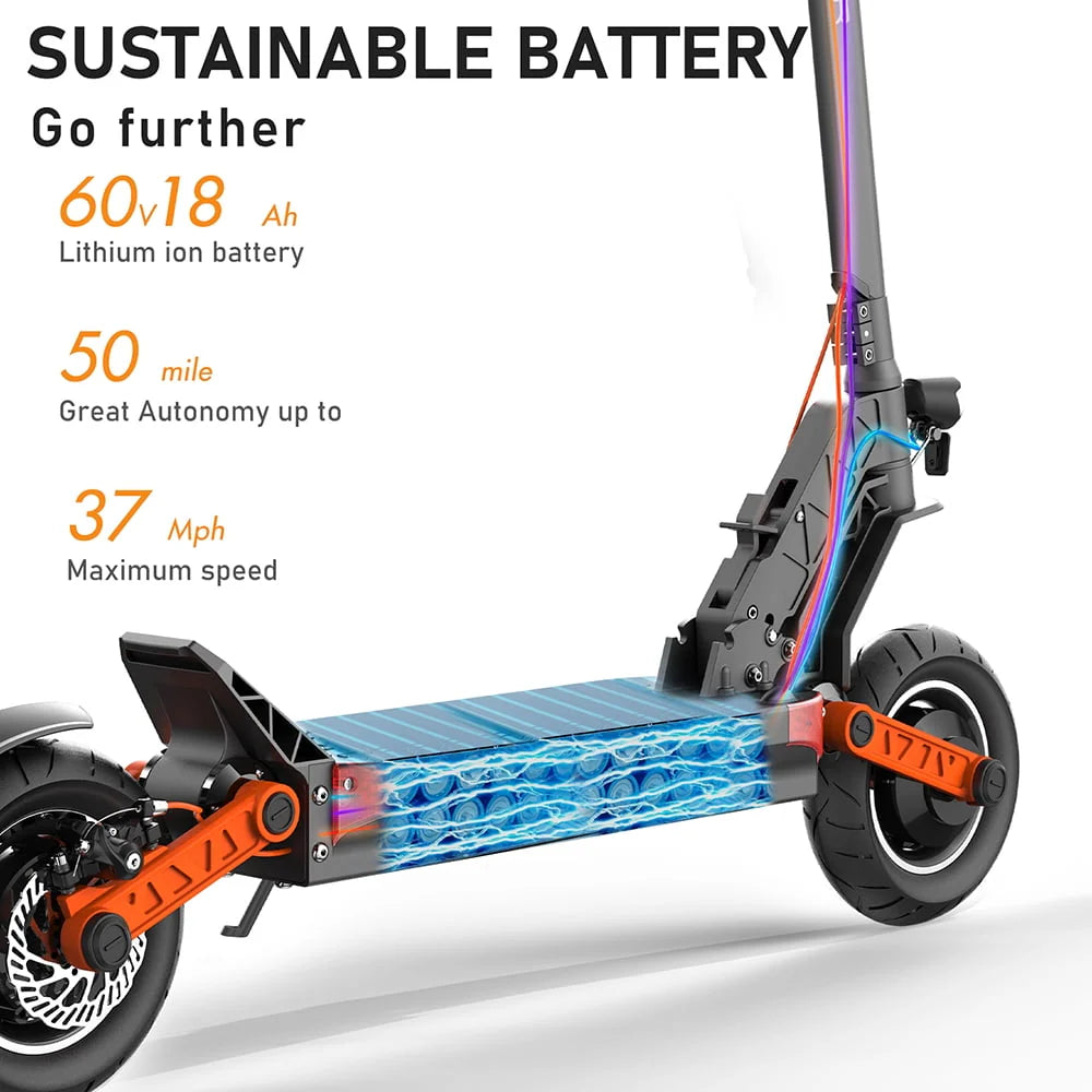 Dual Motor Electric Scooter, 2000W Up to 37 MPH & 50 Miles Ranges, 10 Off-Road Tires E8305