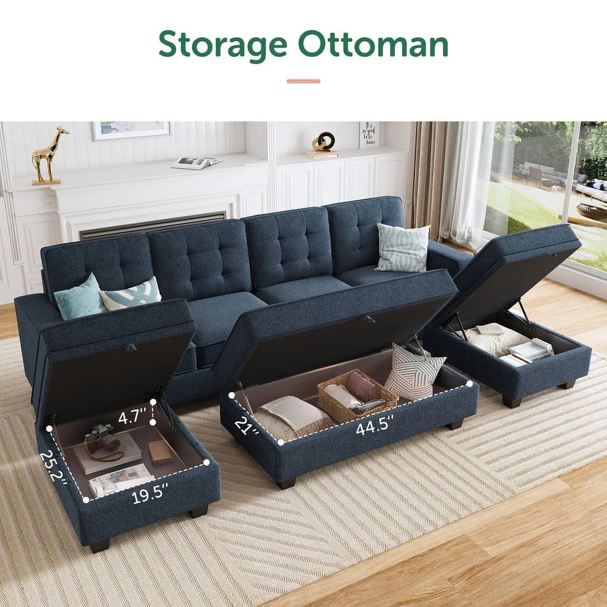 Light Grey Convertible Sectional Sleeper Sofa with Storage M72132