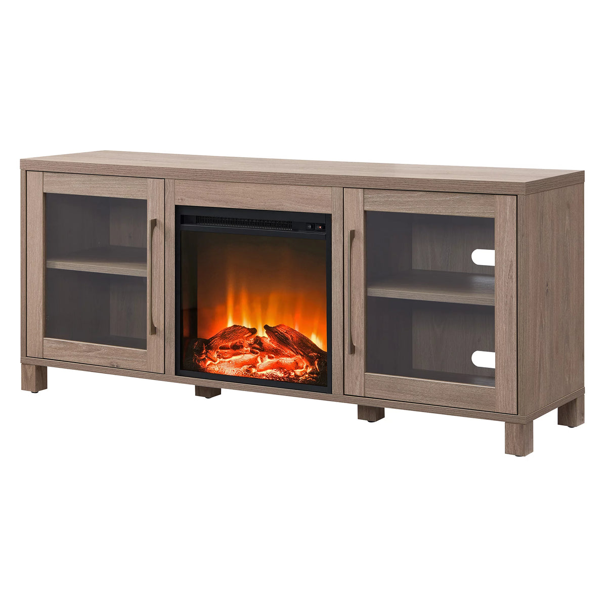 Antiqued Gray Oak Rectangular TV Stand with Log Fireplace H746160